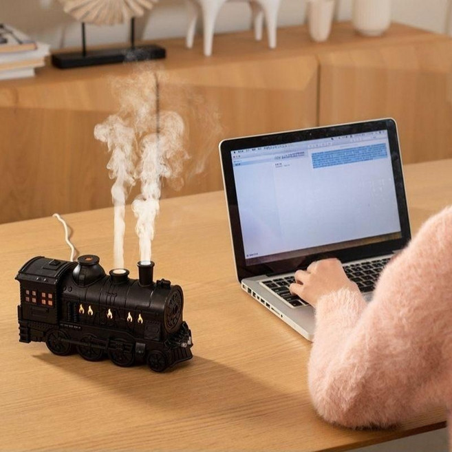 사무실 탁상용 미니 가습기 증기기관차 무드등, 블랙, WS8280
