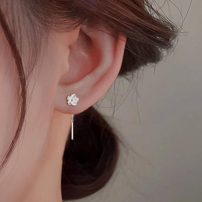 Cle.v S999 순은 동백꽃 행운 귀걸이