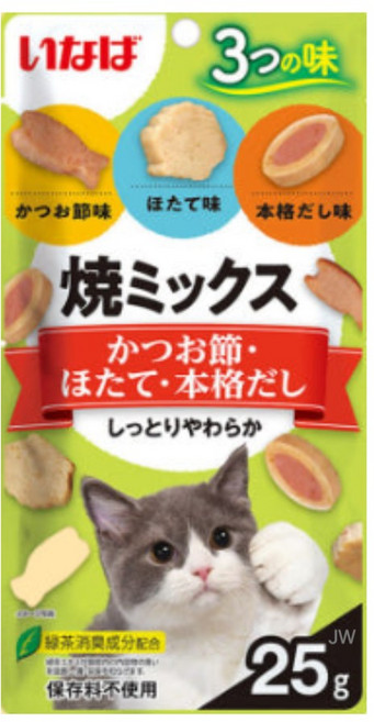 이나바 야끼믹스 고양이 마약간식, 50개, 25g, MIX (가쓰오부시+가리비+정어리스프)