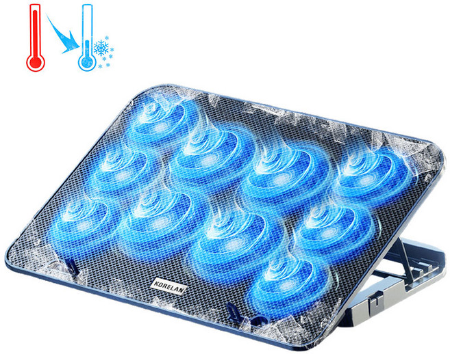 KORELAN 노트북 쿨링패드 강력한 터보팬 게이밍 노트북 전용 13-18인치 높이조절 노트북 액세서리, 블랙/10코어, 1개