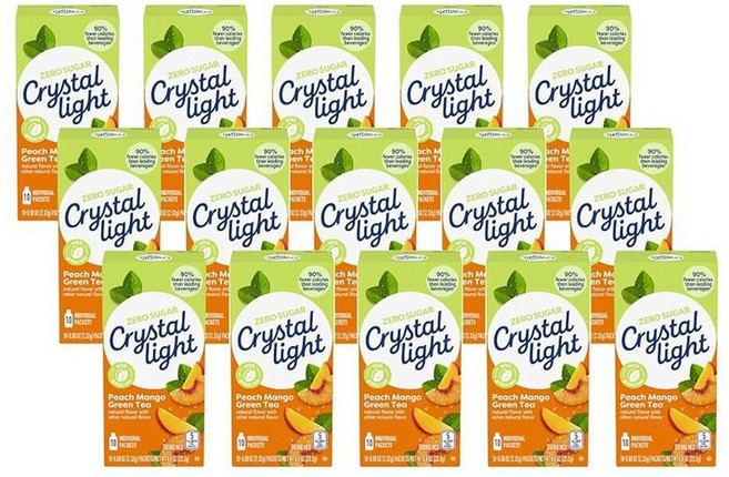 CRYSTAL 크리스탈 LIGHT 라이트 크리스탈라이트 온더고 피치망고 그린티 파우더 10포 15팩, 복숭아 망고 녹차