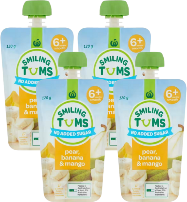 호주 스마일링텀스 퓨레 이유식 6개월부터, 4개, 120g, 혼합맛(배/바나나/망고)