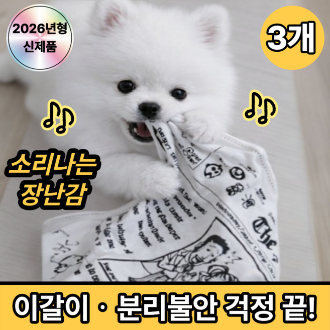 디오벨러 소리나는 신문 혼자놀기 강아지 장난감, 3개, 화이트&블랙