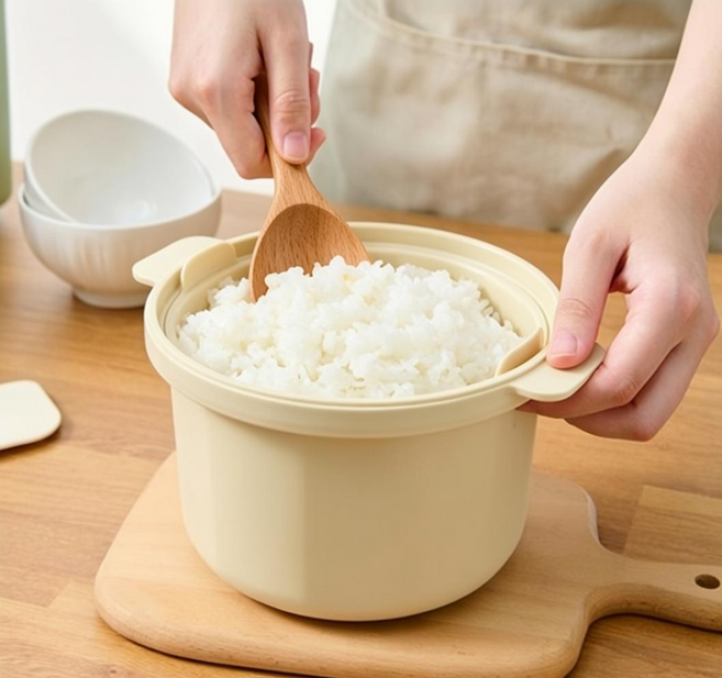 하루꿈 다용도 저당밥솥 전자레인지 용기 전자렌지 찜기, 1개, 아이보리