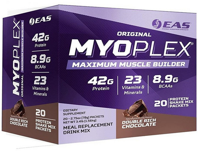 오리지널 MYOPLEX 맥시멈 머슬 빌더 딸기 밀크쉐이크 20개입 EAS, 더블 리치 초콜릿, 1개