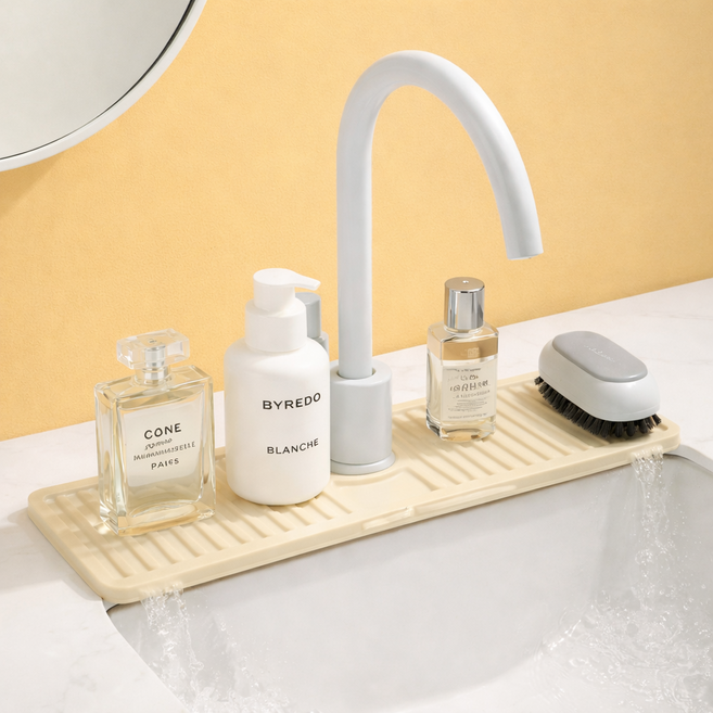 모와다온 물빠짐 싱크대 세면대 실리콘 배수매트, 1개, 화이트