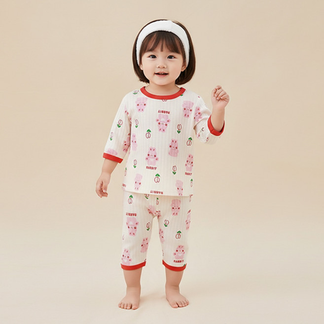 몽실이 패턴 골지 순면 칠부실내복 봄 여름 무형광