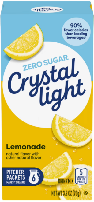 크리스탈 라이트 제로 슈가 드링크 믹스 레몬에이드, 1개, 6개입, 90g