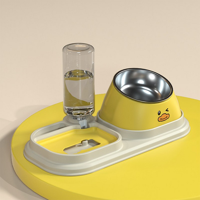 dulandQ 반려동불 고양이 강아지 스테인리스 밥그릇 자동급수 급체방지 슬로우 3in1 식기세트, 옐로우, 1개