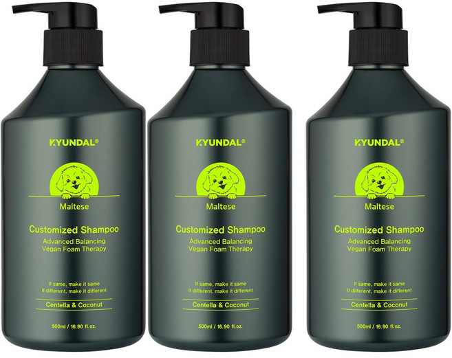 2+1 KYUNDAL 말티즈 전용 pH 피모 맞춤형 강아지 천연 저자극 pH 밸런싱 반려견 애견 샴푸 린스 겸용, 3개, 500ml