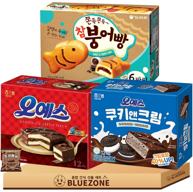 대용량 파이 과자 E세트 오예스360g 오예스쿠키앤크림360g 참붕어빵174g 몽실22g