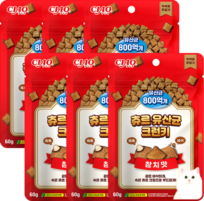 챠오츄르 고양이 츄르 유산균 크런키, 참치, 60g, 6개