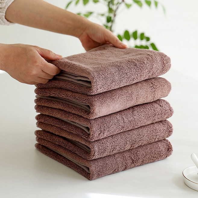 국산 무형광 항균 뱀부 220g 수건 호텔 고급 가정용 타올 잘 닦이는 먼지없는 수건, 5개, 다크브라운