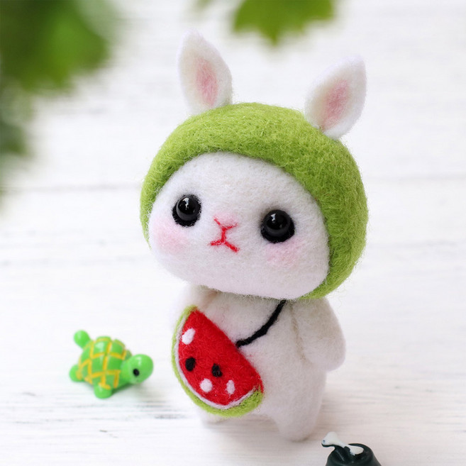 양모펠트 DIY키트 니들펠트 인형 공예 만들기 애착인형, 1개, 14_수박토끼