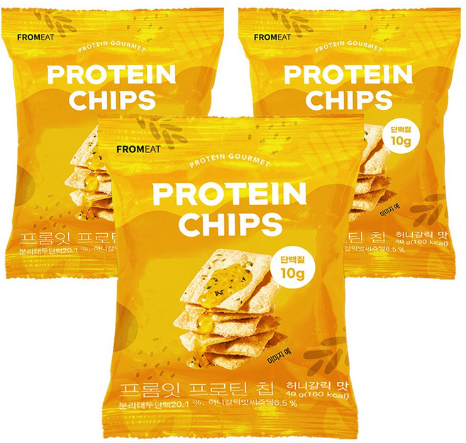 [다이어터 간식] 프롬잇 프로틴칩 허니갈릭 고단백 과자, 40g, 3개