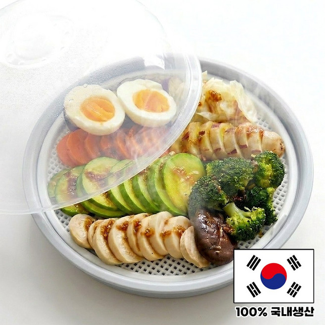 온스코리아 국내 생산 다이어트 야채찜 만두 만능 전자레인지용 찜기 채반, 1개, 연그레이