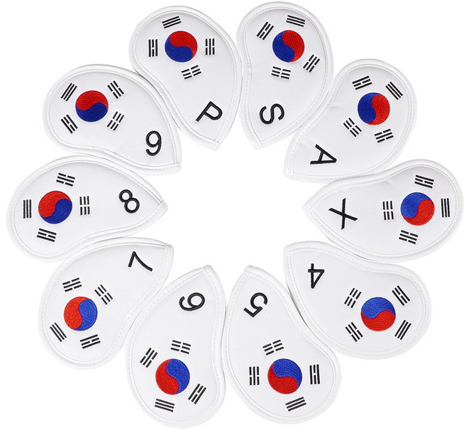 Gtang 골프 국가대표 태극기 아이언 헤드 커버 10개 세트, White, 1세트