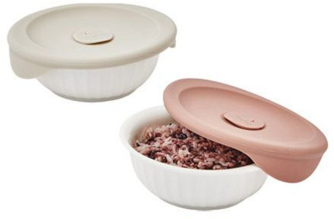 락앤락 바로 한끼 도자기 밥용기, 2세트, 몸체 355ml 2p + 뚜껑캡 2p