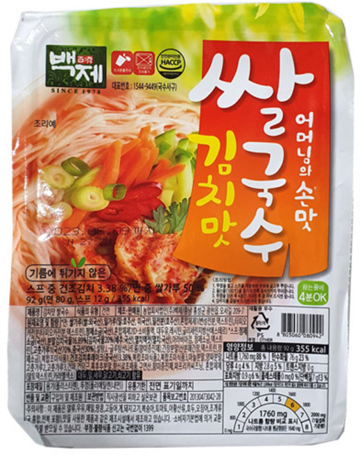 백제 김치쌀국수92g, 92g, 1개