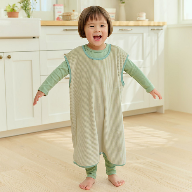 키키스토리 아기수면조끼 유아 아동 가을 겨울 벨로아 수면조끼 골지 실내복 잠옷 롱조끼