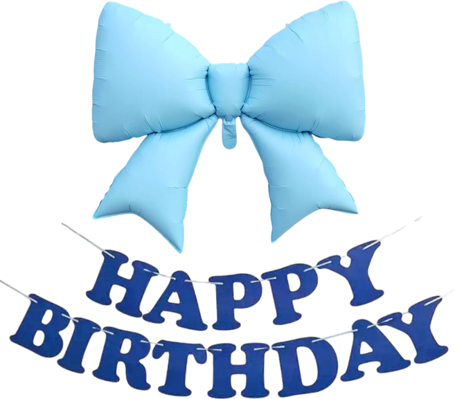 파티에진심인사람들 대형리본풍선+펠트가랜드 세트 생일파티 홈파티세트, 1개, 블루