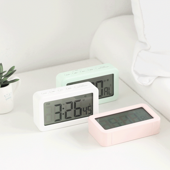 탁상용 알람 시계 인테리어 데스크 가정용 디지털 시계 공부 학생용 스터디 독서실 수험생 타이머 공부용, 화이트, 화이트