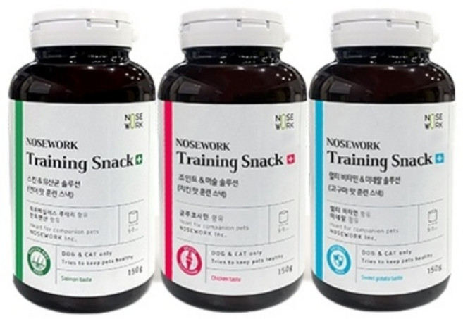 노즈워크 강아지 트레이닝 스낵 3종 세트, 치킨, 연어, 고구마, 150g, 1세트
