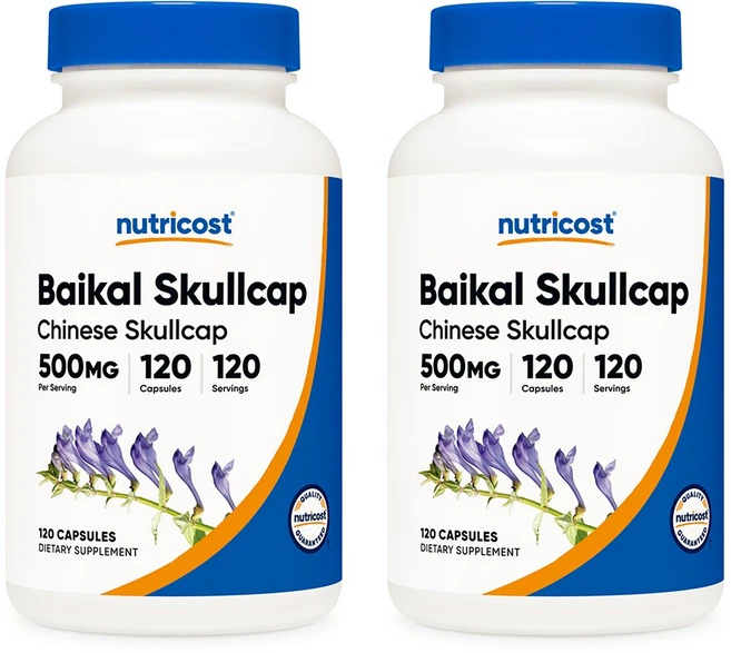 뉴트리코스트 황금추출물 바이칼 스컬캡 Baikal Skullcap 500mg 120캡슐 2병, 2개, 120정 - 쿠팡