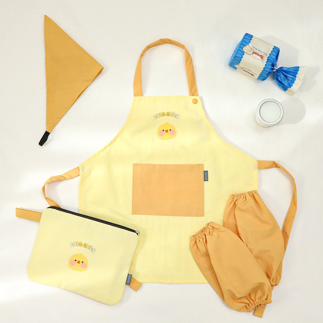 세맘스 동글동글 어린이 방수앞치마+두건+토시+파우치세트