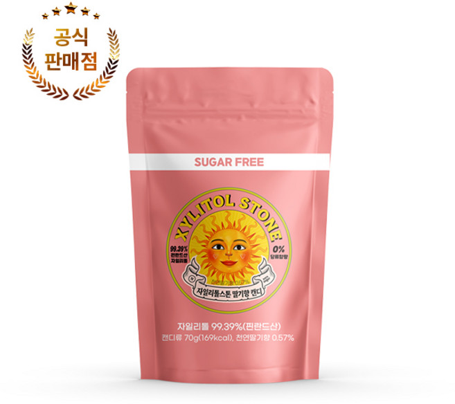 자일리톨스톤 100% 핀란드산 자일리톨 사탕 캔디 70g 지퍼백 당류 0% 무설탕, 딸기 70g 지퍼백, 1개