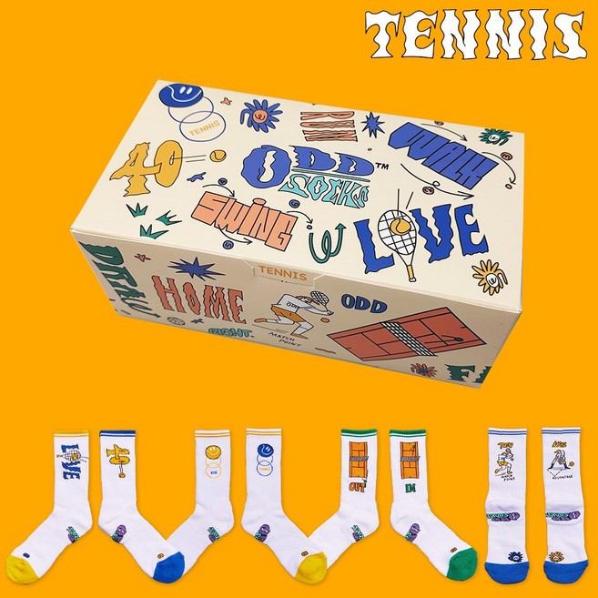 [오드삭스] 4개 선물세트A -테니스양말 기능성스포츠 발목보호 쿠션 양말, M(230mm-250mm), 1개