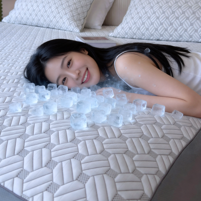 AlilA PE 고분자 1초 쿨링 아이스 냉감패드 3D 에어매쉬 여름 침대 매트 싱글 더블 퀸, 쿨매트, 모던 베이지