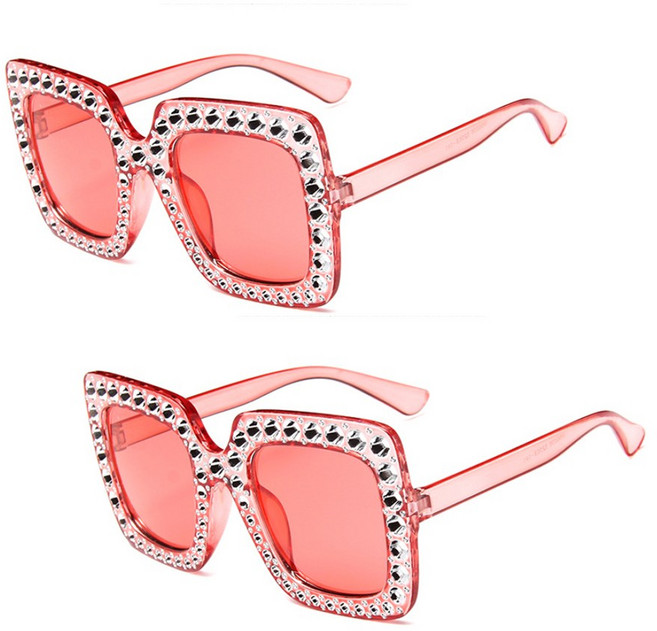 리빙듀오 인싸선글라스 안경 인생네컷 할로윈 2개 한세트, 028.사각큐빅선글라스 핑크(144)