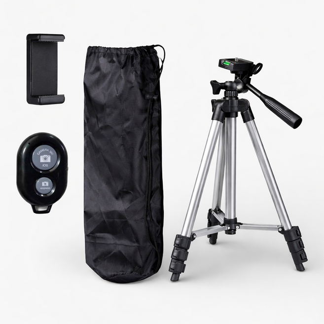 Somang 프리미엄 블루투스 다기능 스탠드 스마트폰 4단 삼각대 거치대, 1개, 실버, 프리미엄 삼각대