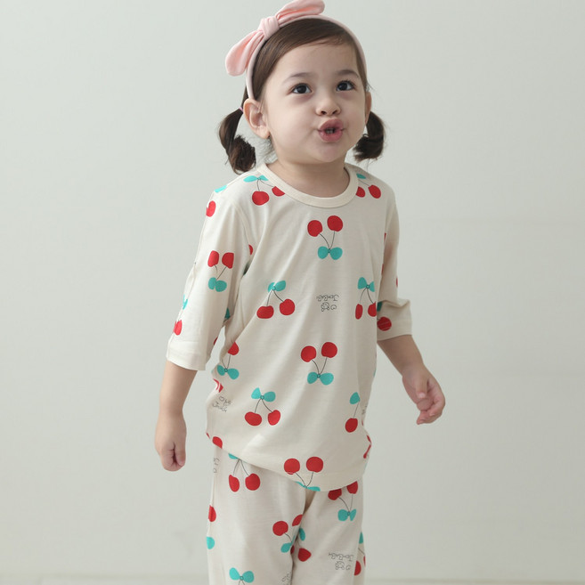 잼베이비 밤부코튼 7부상하 유아동 뱀부 실내복 탁월한 부드러운 촉감과 편안한 착용감 얇고 가벼운 실내 베이지 잠옷세트 대나무소재 국내생산