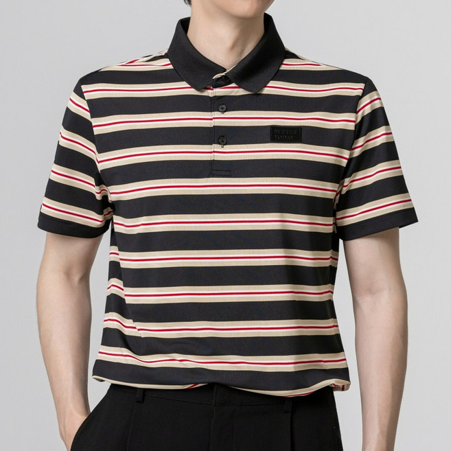 베러투데이 남성 골프웨어 파크골프 PK 삼색 스트라이프 반팔 티셔츠 시니어 중년