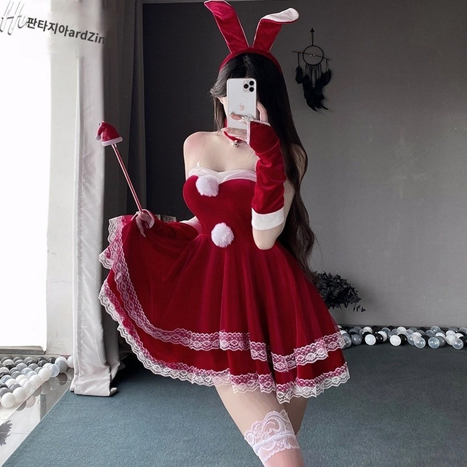 취미내의 러블리격정세트 성인크리스마스룩 명절파티 산타원피스 BY0002