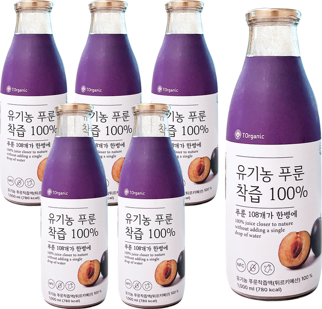 유기농 푸룬주스 물섞이지않은 NFC 100% 착즙원액, 6개, 1L