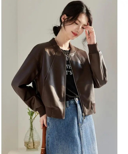 여성 봄 가을 가죽 자켓 항공 점퍼 스타일리시 봄 가을 캐주얼 YLP