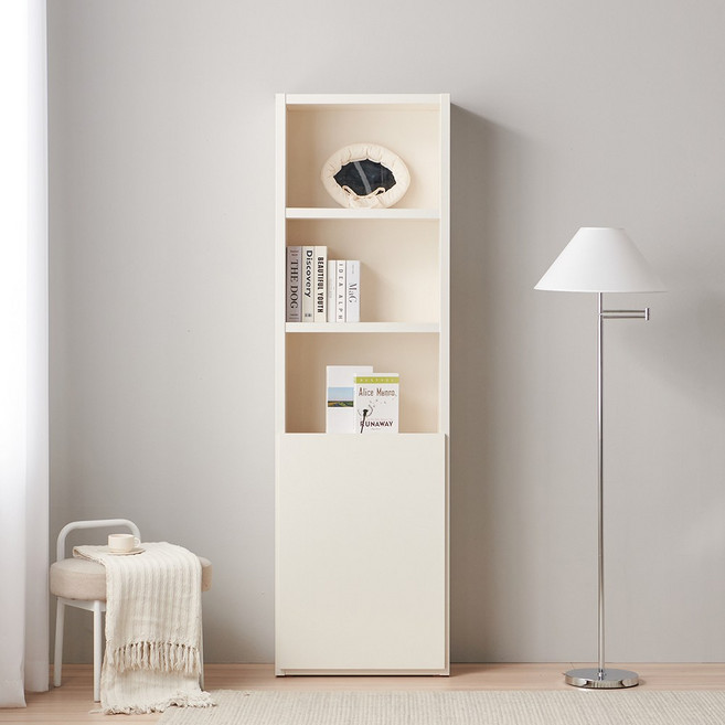 데코라인 하치 도어형 수납 틈새 책장 5단 600, 올아이보리