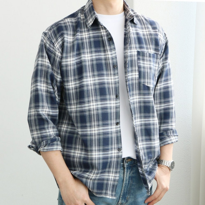 스타일리브 남자 긴팔 체크 남방 셔츠