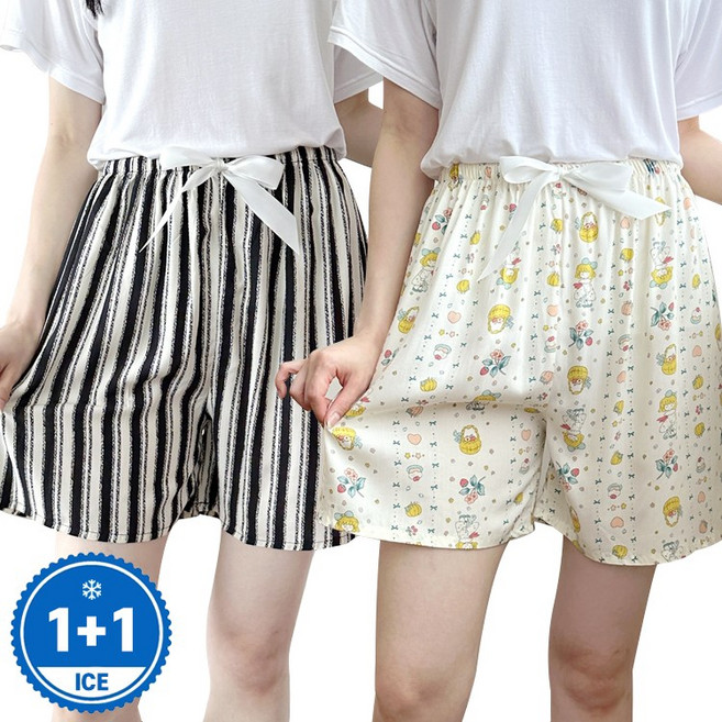 허블리 여성 여름 냉감소재 쿨링 반바지 홈웨어 바캉스룩 2장세트