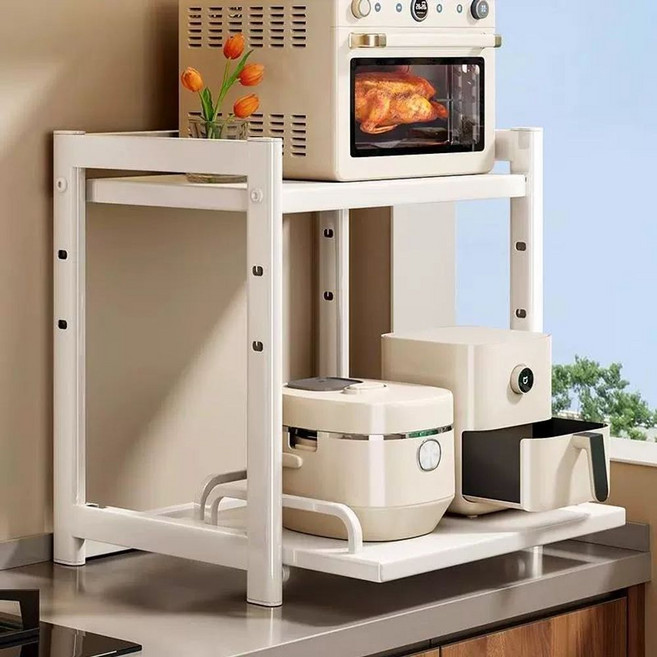밥솥슬라이딩선반 레일 전자레인지 가능 화이트 조절 40cm 철제 길이 높이 주방다이, ❤이하 베이직❤