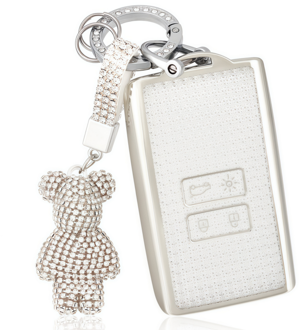 OFFCURVE 르노 삼성 호환 4버튼 SM6/QM6/XM3 TPU 풀커버 스마트 키케이스, 화이트 실버