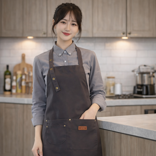 아이디픽 방수 포켓 캔버스 작업용 카페 앞치마, 1개, 그레이