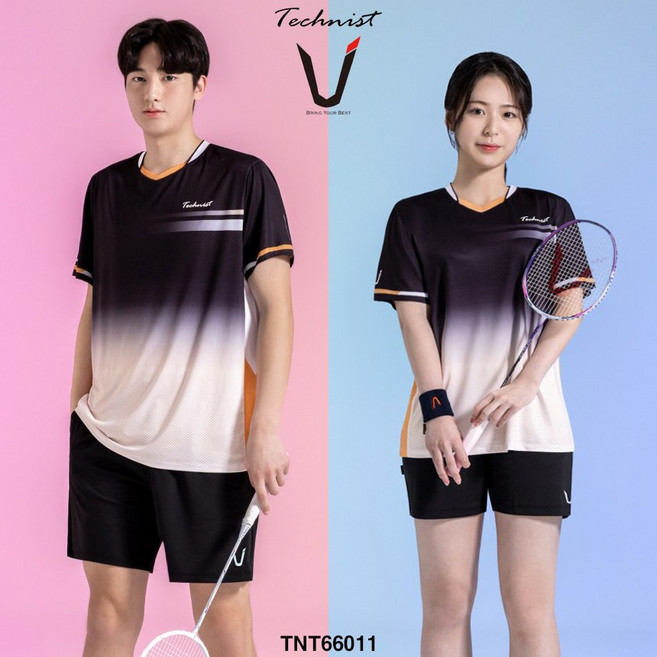 테크니스트 배드민턴 티셔츠 반팔 상의 블랙 골드 TNT66011 남성 여성 경기복