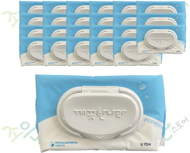 깨끗한나라 페퍼민트 물티슈 캡형, 70개입, 24개