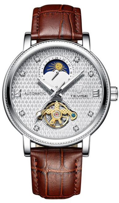 제이피엠 TEVISE 남성 오토매틱 가죽시계 TVX09A 문페이즈 심플디자인