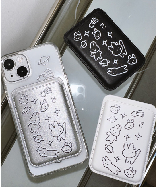 실버 우주 토끼 맥세이프 그립톡 스마트톡 카드 수납 아이폰 갤럭시 케이스