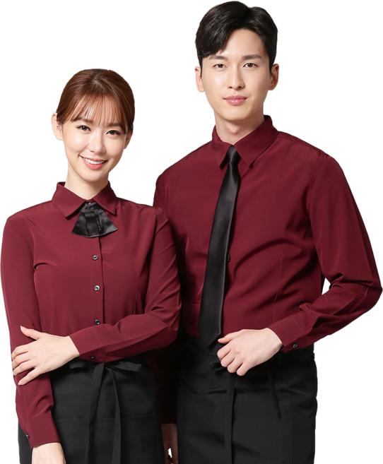 자주 스판 긴팔셔츠 / 남녀공용 서빙 유니폼 식당 단체 행사 레스토랑 카페 호텔